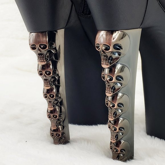 Voodoo Hex Skull Stacked 7" Heel Platform Ankle Booties Boots - Picture 9 of 13